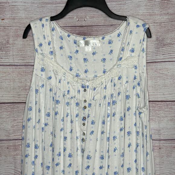 Eileen West Sleeveless Floral Ruffle Hem Midi Blue & White Nightgown Size Medium - Picture 3 of 12